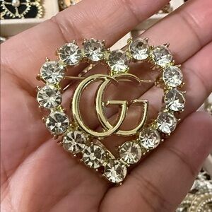 Gold Heart Crystal Brooch